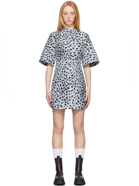 Ganni Dresses & Skirts - GANNI Crispy Jacquard Leopard Blue Mini Dress
